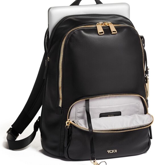 Tumi Voyageur Hannah Leather Backpack - Black with Gold Hardware